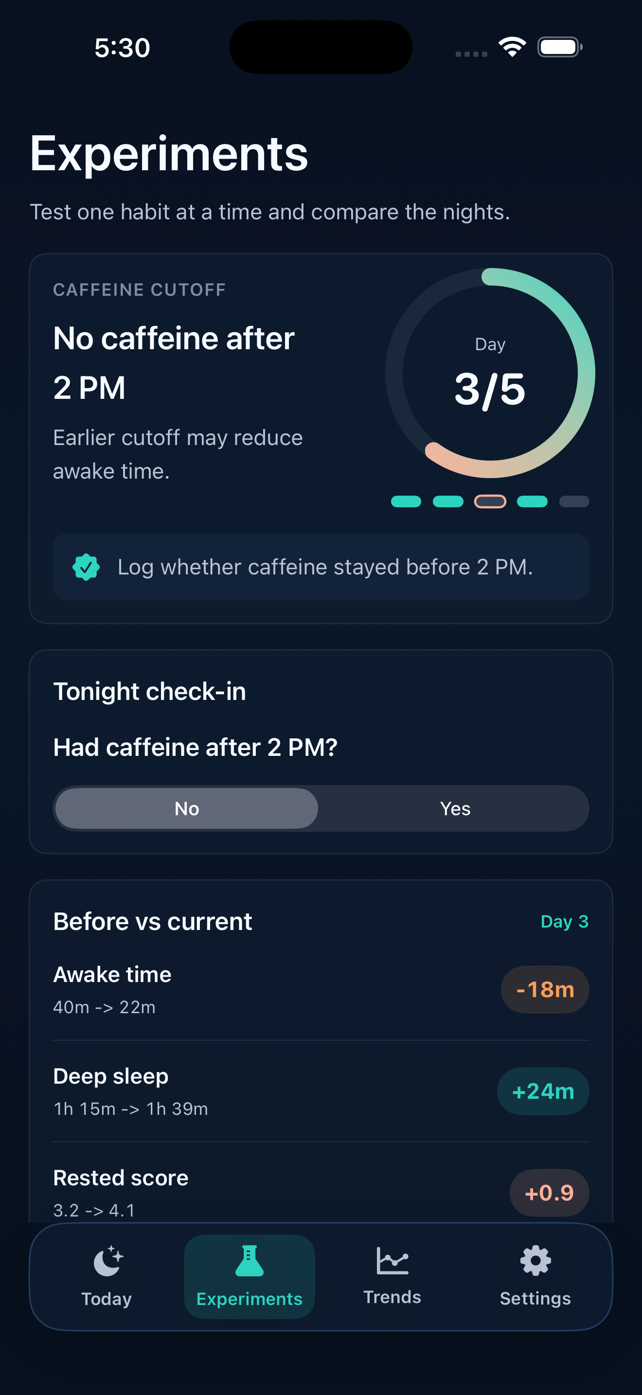 Dawnwise Experiments screen
